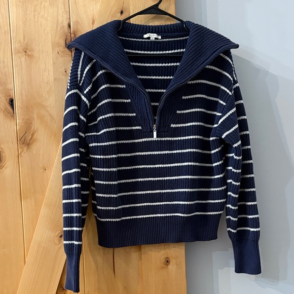Z Supply Navy and White Striped Cowl Neck Sweater - Picture 1 of 4